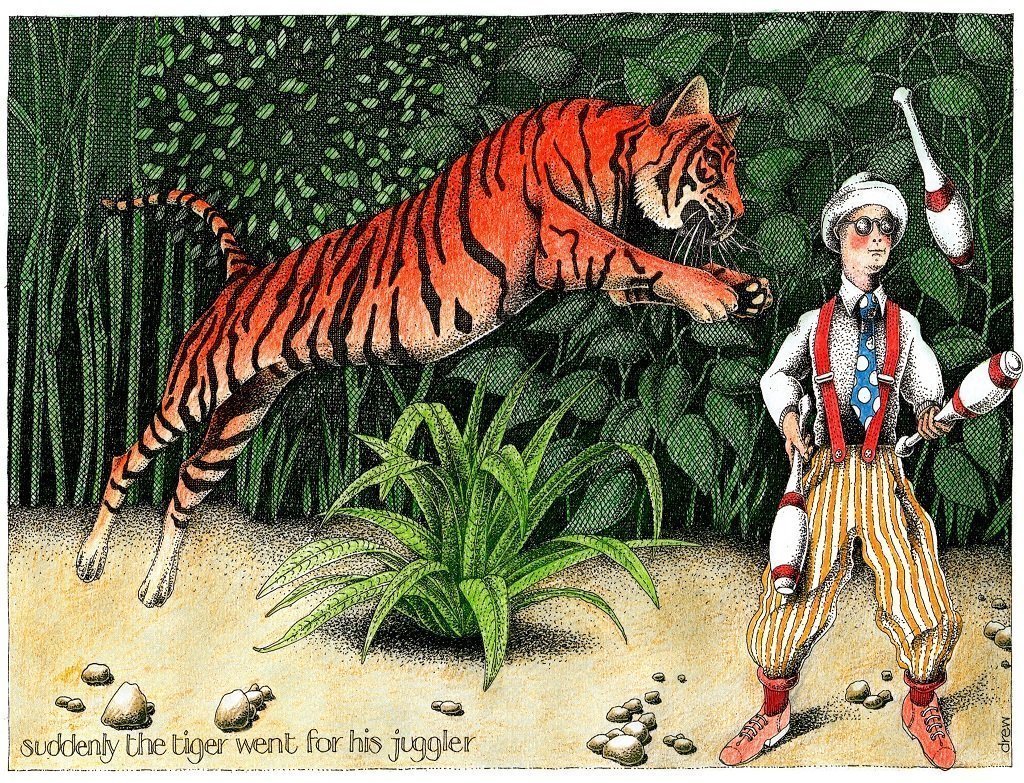 Jigsaw Puzzle - Suddenly The Tiger Went For His Juggler - Simon Drew - 1000 Or 500 Piece Jigsaw